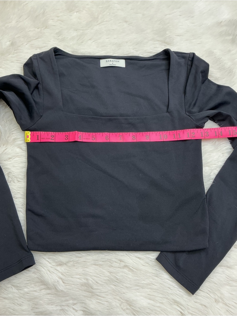 Babaton - Black Square-Neck Long Sleeve Cropped Top - Sz Small - Picture 4 of 9